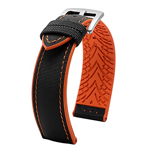 VAZZIC Neue 20mm 22mm 24mm Nylon Silikon Untere Uhr Armband Männer Wasserdichte Atmungsaktive Gummi Handgelenk Band Armband Zubehör Compatible With Omega (Color : A-black orange, Size : 20mm) von vazzic