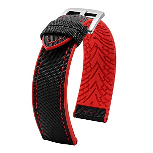 VAZZIC Neue 20mm 22mm 24mm Nylon Silikon Untere Uhr Armband Männer Wasserdichte Atmungsaktive Gummi Handgelenk Band Armband Zubehör Compatible With Omega (Color : A-black red, Size : 20mm) von vazzic