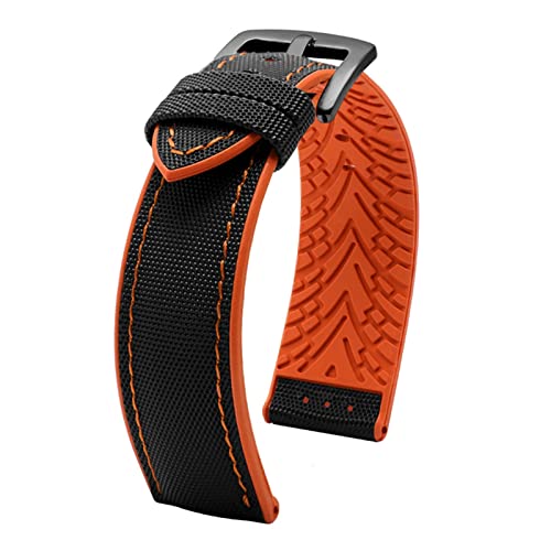 VAZZIC Neue 20mm 22mm 24mm Nylon Silikon Untere Uhr Armband Männer Wasserdichte Atmungsaktive Gummi Handgelenk Band Armband Zubehör Compatible With Omega (Color : B-black orange, Size : 24mm) von vazzic