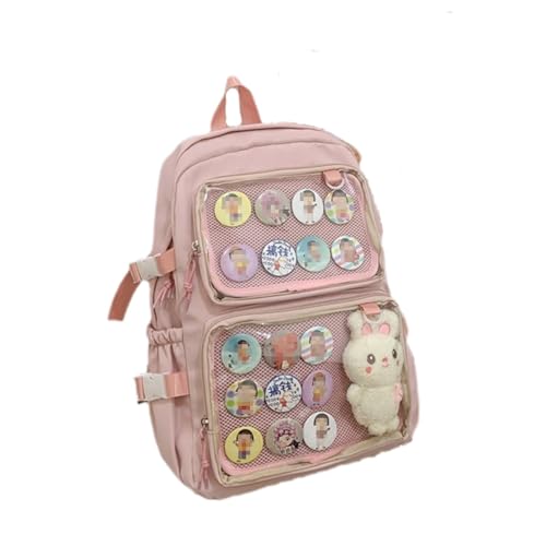 VAZZIC Niedlicher Taschenrucksack for Damen, Kawaii-Tagesrucksack, Büchertasche, Itabag, durchsichtiges Fenster for Pins, Cosplay, den täglichen Gebrauch (Color : Pink, Size : 12.2 * 5.1 * 17.3in) von VAZZIC