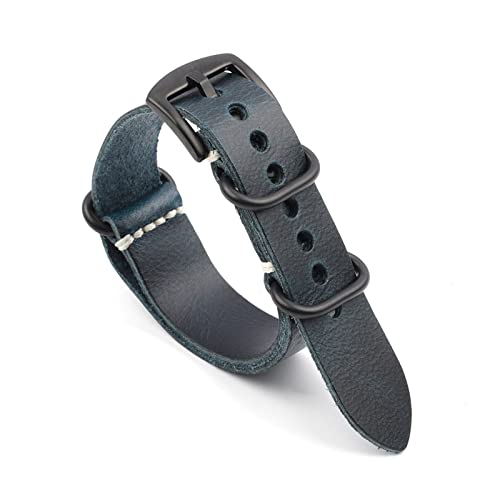 vazzic Rindslederarmband Aus Echtem Leder, 20 Mm, 22 Mm, 24 Mm, Vintage-Armband For Herren Und Damen, Armbänder, Uhrenersatz (Color : Dark blue-B buckle, Size : 22mm) von vazzic