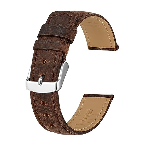 vazzic Uhrenarmband, 18 Mm, 20 Mm, 22 Mm, Crazy Horse-Leder-Uhrenarmband, Vintage-Retro-Stil, Gürtelarmband For Männer Und Frauen (Color : Brown Stitching, Size : 20mm) von vazzic