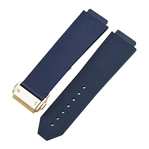 VAZZIC Uhrenarmband, Kompatibel Mit Faltschließe, Silikon-Gummi-Uhrenarmband, Uhrenzubehör, Uhrenarmbandkette (Color : Blue-Gold Clasp, Size : 19mm) von vazzic