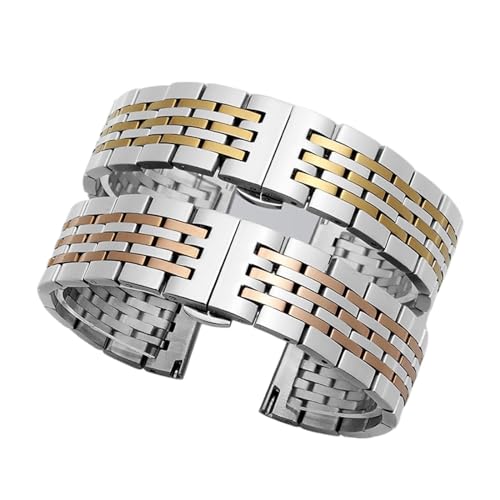 vazzic Uhrenarmband Edelstahl Armbandarmband Metall Armband 12mm 14mm 16mm 17mm 18mm 19mm 20mm 21mm 22mm 23mm 24mm Größe Breite (Color : Silver rose gold, Size : 21mm) von vazzic