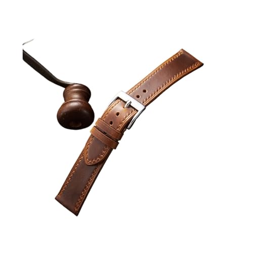 vazzic Vintage-Stil, Ölwachs-Lederarmband, 18 Mm, 19 Mm, 20 Mm, 21 Mm, 22 Mm, Handgefertigtes Uhrenarmband, Zubehör For Herren (Color : Brown, Size : 22mm) von vazzic