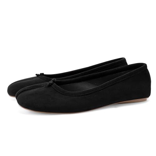 VBDB Tabi Ballerinas für Damen, runde Zehen, breite Breite, geteilte Zehen, niedriger Absatz, bequeme flache Schuhe, Velourslederschwarz, 37.5 EU VBDB Tabi Ballerinas für Damen, runde Zehen, breite Breite, geteilte Zehen, niedriger Absatz, bequeme flache Schuhe, Velourslederschwarz, 37.5 EU von VBDB