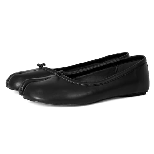 VBDB - Vintage Leder Ballerinas für Damen | Zehen mit geteiltem Zehen-Design | Ultra atmungsaktiv rutschfest runde Zehen Damen Flats, Schwarz, 6 von VBDB