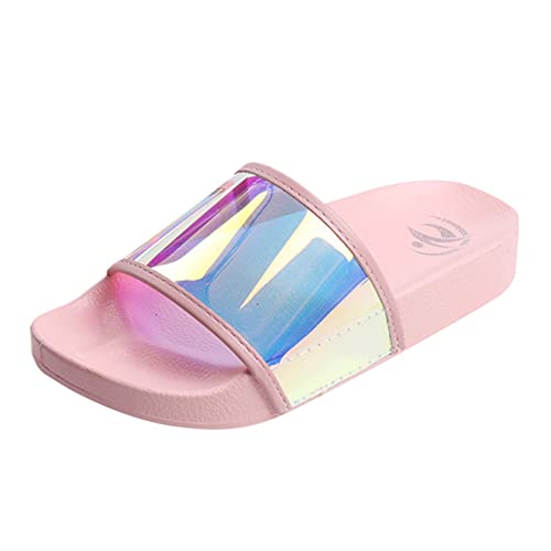 Badelatschen Damen Sandalen High Fashion Neon PVC Shiny Damenschuhe Regenbogen Hausschuhe Bling Bunte Spangle Fancy Flip Flops Schlappen Damen Slides Slippers Hausschuhe (Pink, 41) von VBEDKDEB