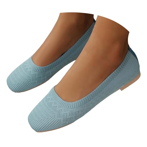 Ballerina Schuhe Damen 2025 Flach Ballerinas Atmungsaktive Bequeme Freizeitschuhe Frauen Lässige Eckige Zehen Schlupfschuhe rutschfeste Slipper Leichte Reise Slip On Wanderschuhe (Sky Blue, 42) von VBEDKDEB
