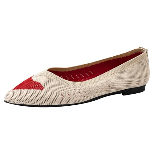 Ballerina Schuhe Damen 2025 Flach Ballerinas Atmungsaktive Bequeme Freizeitschuhe Frauen Lässige Spitze Zehe Schlupfschuhe rutschfeste Slipper Leichte Reise Slip On Wanderschuhe (Beige, 37) von VBEDKDEB