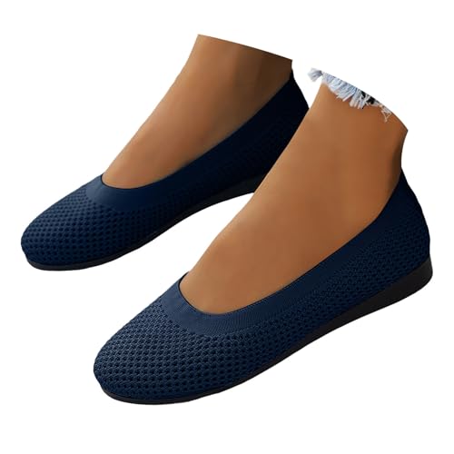 Ballerina Schuhe Damen 2025 Klassisch Flach Ballerinas Weiches Bequeme Freizeitschuhe Frauen Gestrickt Atmungsaktive Schlupfschuhe Lässige rutschfeste Slipper Leichte Wanderschuhe (Navy, 39) von VBEDKDEB