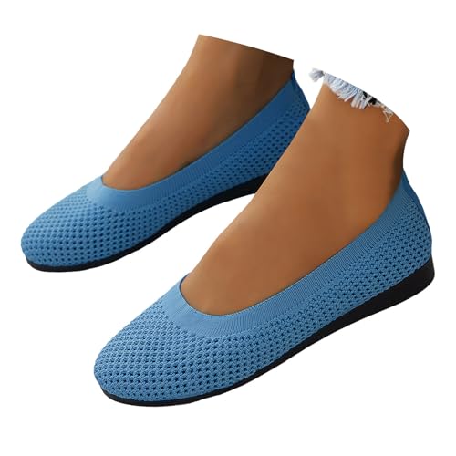 Ballerina Schuhe Damen 2025 Klassisch Flach Ballerinas Weiches Bequeme Freizeitschuhe Frauen Gestrickt Atmungsaktive Schlupfschuhe Lässige rutschfeste Slipper Leichte Wanderschuhe (Sky Blue, 41) von VBEDKDEB