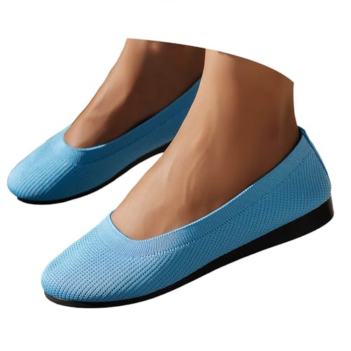 Ballerina Schuhe Damen 2025 Weiches Flach Ballerinas Lässige Gestrickt Atmungsaktive Bequeme Freizeitschuhe Frauen Schlupfschuhe rutschfeste Slipper Leichte Reise Wanderschuhe (Sky Blue, 43) von VBEDKDEB