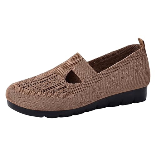 Ballerina Schuhe Damen Atmungsaktive Gestrickt Rutschfeste Ballerinas Arbeitsschuhe Bequeme Schlupfschuhe 2025 Sommer Walkingschuhe Leichte Slip On Slipper Wanderschuhe Freizeitschuhe (Coffee, 38) von VBEDKDEB