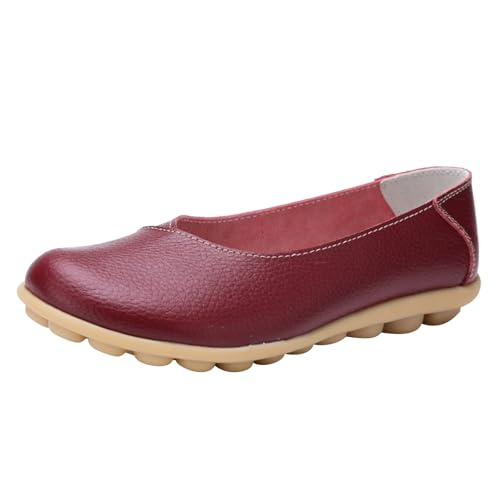 Ballerina Schuhe Damen Ballerinas Frauen Weiches Fußbett Wanderschuhe Bequeme Leder Freizeitschuhe Leichte Schlupfschuhe 2025 Reise Urlaub rutschfeste Slipper Walkingschuhe (39) von VBEDKDEB