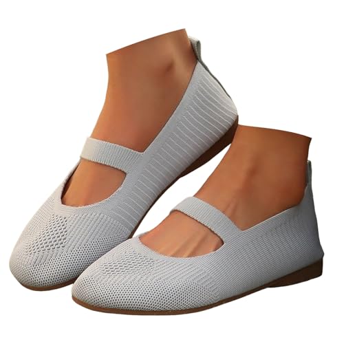 Ballerina Schuhe Damen Bequeme Flache Ballerinas Atmungsaktive Einzelschuhe Mesh modisch, einfarbig, zum Hineinschlüpfen, flache Sohle, Oberbekleidung, fliegende, Barfuss Ballerinas Damen (Grey, 39) von VBEDKDEB
