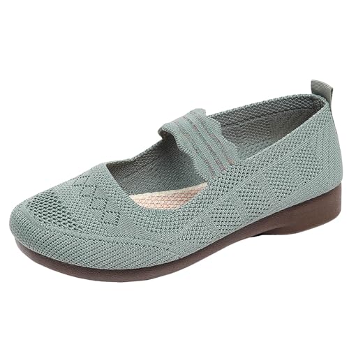 Ballerina Schuhe Damen Bequeme Flache Ballerinas Atmungsaktive Mesh Bequeme Freizeitschuhe Reise Wanderschuhe Flach Ballerinas Damen Leder Spitz (Green, 38) von VBEDKDEB