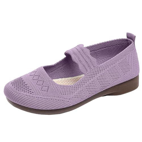 Ballerina Schuhe Damen Bequeme Flache Ballerinas Atmungsaktive Mesh Bequeme Freizeitschuhe Reise Wanderschuhe Flach Ballerinas Damen Leder Spitz (Purple, 36) von VBEDKDEB