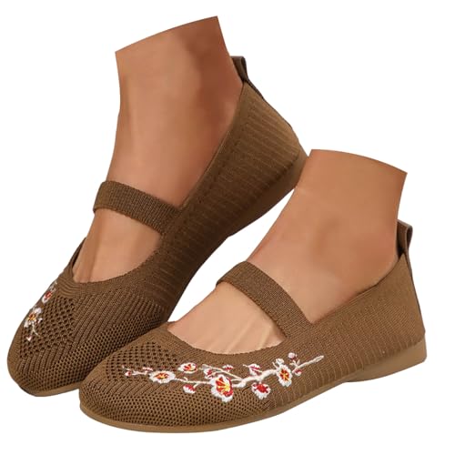Ballerina Schuhe Damen Bequeme Flache Ballerinas Damenschuhe Netzstoff mit dünner Sohle, modische Slipper mit Blumenmuster für den Außenbereich, mit geschlossener Spitze Barfuss (Light Purple, 41) von VBEDKDEB