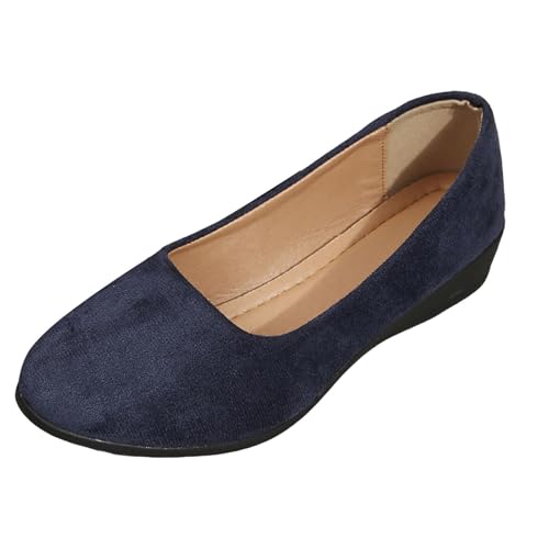 Ballerina Schuhe Damen Bequeme Flache Ballerinas Damenschuhe mit spitzer Spitze Keilabsatz, einfarbig, Schlupfschuhe, modisch, leicht, flache Öffnung, Ballerinas Damen Sportlich Leder (Blue, 36) von VBEDKDEB