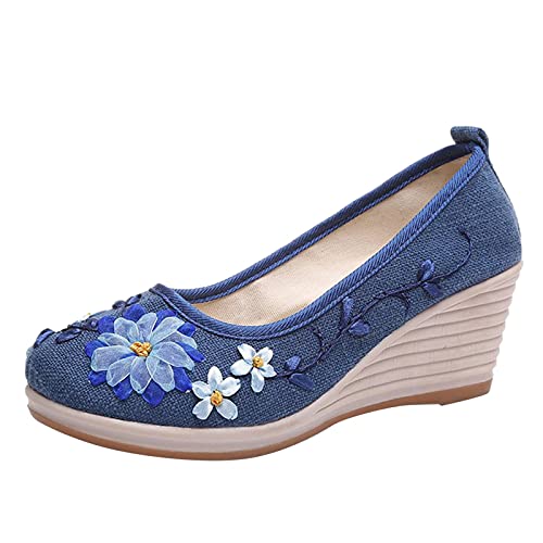 Ballerina Schuhe Damen Bequeme Flache Ballerinas Frauen Sandalen Dicksoled Outdoor-Freizeit Mode atmungsaktive Freizeitstiefel für Frauen Schwarze Ballerinas (Blue, 38) von VBEDKDEB