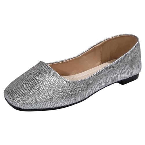 Ballerina Schuhe Damen Bequeme Flache Ballerinas Freizeitschuhe, modisches Muster, einfache reine Farbe, glänzend, quadratische Zehenpartie, flacher Boden, Ballerinas Flach Für Damen Netz (42) von VBEDKDEB