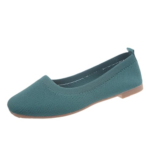 Ballerina Schuhe Damen Bequeme Flache Ballerinas Frühling Freizeitschuhe Flache Unterseite Quadratische Zehen Fly Woven Mesh Atmungsaktiv Bequem Slip On Ballerina Dirndl Damen Schwarz (Green, 35) von VBEDKDEB