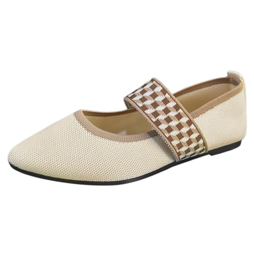 Ballerina Schuhe Damen Bequeme Flache Ballerinas Schuhe, hohl, atmungsaktiv, Farbblockierung, spitzer , Netzstoff, flacher Mund, Boden, lässig, bequem, große Ballerina Sportlich Damen (White, 41) von VBEDKDEB