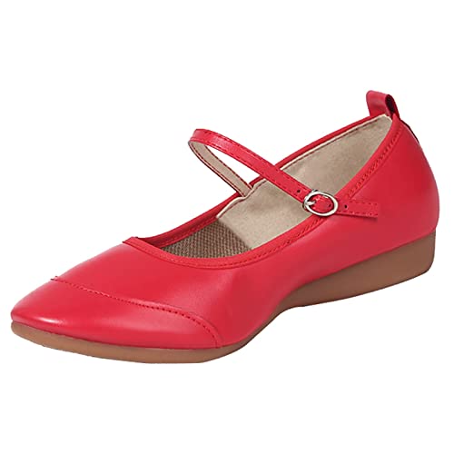Ballerina Schuhe Damen Bequeme Flache Ballerinas Tanzschuhe Damenschuhe weich Tanzfarbe Sohle Latin Solid Asakuchi Schuhe Freizeitschuhe Ballerina Damen (Red, 37) von VBEDKDEB