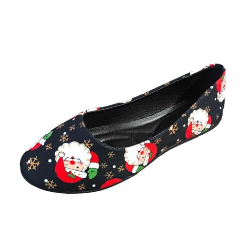 Ballerina Schuhe Damen Bequeme Leichte Ballerinas Flach Abendschuhe Weihnachts Drucke Arbeitsschuhe 2025 Schlupfschuhe rutschfeste Slipper Frauen Reise Wanderschuhe (38) von VBEDKDEB