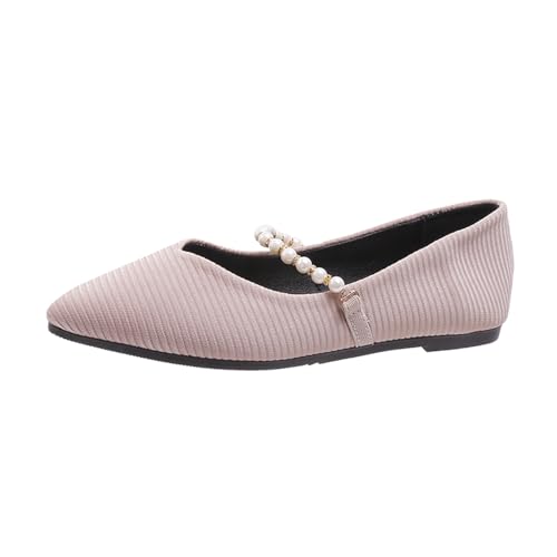 Ballerina Schuhe Damen Elegant Spitze Zehe Ballerinas Frauen Flach Arbeitsschuhe Bequeme Leichte Schlupfschuhe 2025 rutschfeste Wanderschuhe Perlen Riemen Abendschuhe Slipper (39) von VBEDKDEB