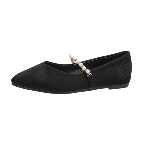 Ballerina Schuhe Damen Elegant Spitze Zehe Ballerinas Frauen Flach Arbeitsschuhe Bequeme Leichte Schlupfschuhe 2025 rutschfeste Wanderschuhe Perlen Riemen Abendschuhe Slipper (42) von VBEDKDEB