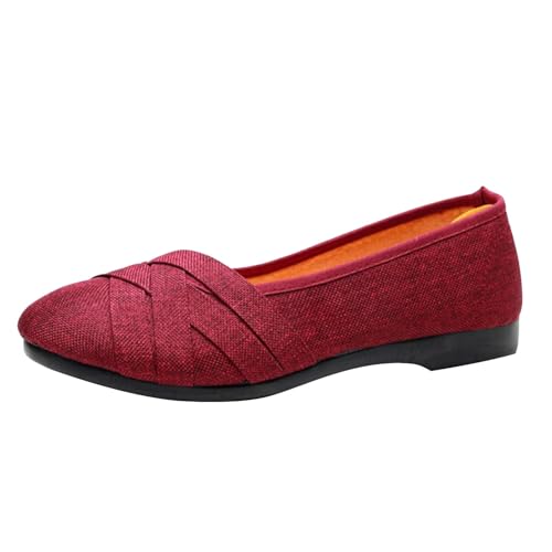 Ballerina Schuhe Damen Elegant rutschfeste Ballerinas Arbeitsschuhe Bequeme Freizeitschuhe Stoff Slipper 2025 Sommer Flach Walkingschuhe Leichte Reise Slip On Wanderschuhe (Watermelon Red, 36) von VBEDKDEB