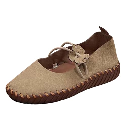 Ballerina Schuhe Damen Flach Ballerinas Bequeme Freizeitschuhe Elegant Strass Leichte 2025 Schlupfschuhe rutschfeste Slipper Frauen Reise Wanderschuhe Lässige Slip On Loafer (Beige, 40) von VBEDKDEB