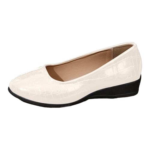 Ballerina Schuhe Damen Klassisch Lack rutschfeste Ballerinas Arbeitsschuhe Bequeme Freizeitschuhe Slipper 2025 Sommer Flach Walkingschuhe Leichte Reise Slip On Wanderschuhe (White, 40) von VBEDKDEB