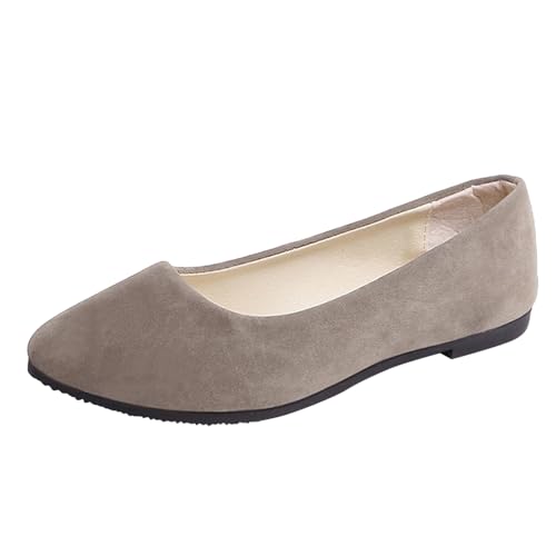 Ballerina Schuhe Damen Klassisch Slip On Flach Ballerinas Bequeme Abendschuhe Elegant Leder Arbeitsschuhe 2025 Frauen Schlupfschuhe rutschfeste Slipper Leichte Reise Wanderschuhe (Coffee, 39) von VBEDKDEB
