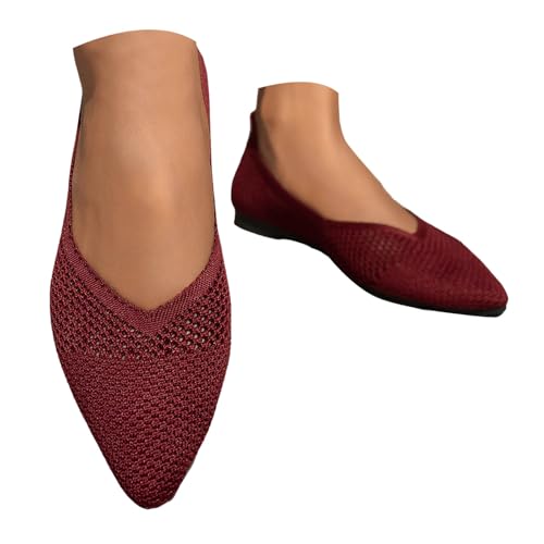 Ballerina Schuhe Damen Lässige Flach Ballerinas 2025 Bequeme Atmungsaktive Freizeitschuhe Frauen Leichte Spitze Zehe Schlupfschuhe rutschfeste Slipper Lässige Reise Wanderschuhe (38) von VBEDKDEB