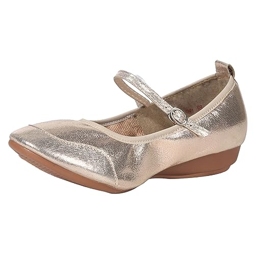 Ballerinas Damen Ballerina Damen-Freizeitschuhe, modisches Muster, einfache einfarbige Tanzschuhe, niedriger Absatz, weiche Sohle, bequemer Schnallenriemen Flache Schuhe Slip On Sneakers (Gold, 38) von VBEDKDEB