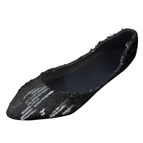 Ballerinas Damen Ballerina Einfarbige, spitze, weiche Sohle mit Pailletten für Damen, lässig, bequem, flacher Absatz mit niedrigem Absatz Ballerinas Damen Schwarz Schwarze Ballerina Damen (Black, 37) von VBEDKDEB