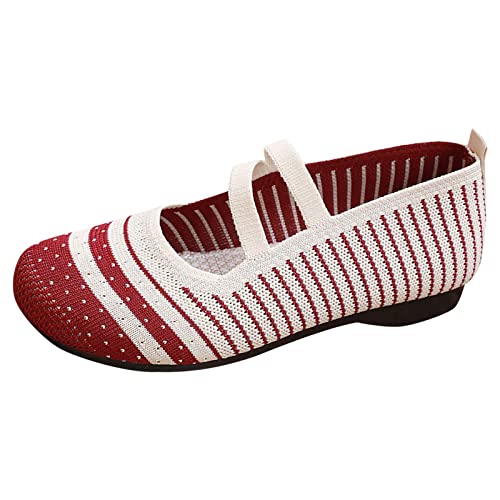 Ballerinas Damen Ballerina Modische Sommer-Damen-Freizeitschuhe mit flachem Boden, niedrigem Absatz, Leichter Slip-On, buntes Mesh-Obermaterial, atmungsaktiv und bequem Flache Schuhe Frauen (Red, 38) von VBEDKDEB