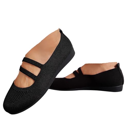 Ballerinas Damen Schwarz Trachtenschuhe Sommer Barfuß Ballerina Damenschuhe Elegant Und Bequem Flats Schuhe Mesh Ballet Sommerschuhe Atmungsaktive Netz Rutschfeste Freizeitschuhe (a-Schwarz, 40) von VBEDKDEB