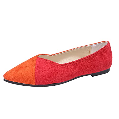 Ballerinas Damen schwarz bequem Leder rot Weiss Stoff beige balerinaschuhe weiß mit Absatz günstig Ballettschuhe Flache Schuhe für Kleid schicke Flats Schuhe Pumps Silber Gold Glitzer (T5-Red, 39) von VBEDKDEB