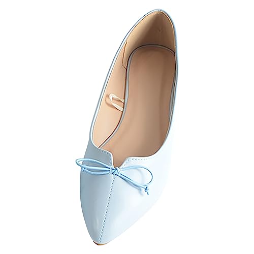 Ballettschuhe Ballerinas Damen Frauen Schuhe 2023 Spitze Einzelnen Schuhe Bogen Schwarz Flach Mund Weibliche Modelle Flache Schuhe Mokassins Damen Damen Mokkasins Schuhe (Blue, 37) von VBEDKDEB