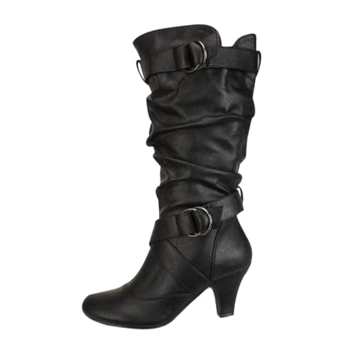 Boots Damen Kniehohe Stiefel Damen Retro Booties Tapered Heel Stiefel Schuhe High Heel Reitschuhe (41) von VBEDKDEB