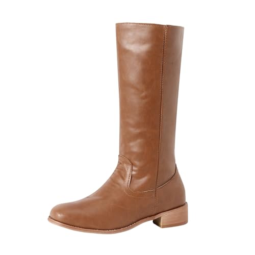 Boots Damen Kniehohe Stiefel Frauen Mitte Wade Stiefel Herbst Und Winter Mode Spitz Zulaufend Square Heel Plateau (Brown, 41) von VBEDKDEB
