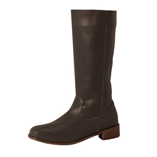 Boots Damen Kniehohe Stiefel Frauen Mitte Wade Stiefel Herbst Und Winter Mode Spitz Zulaufend Square Heel Plateau (Coffee, 46) von VBEDKDEB