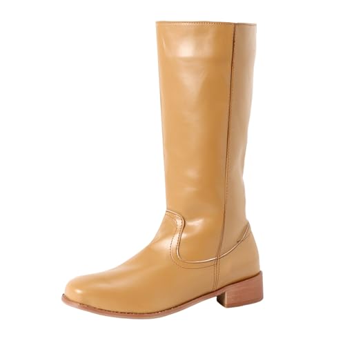 Boots Damen Kniehohe Stiefel Frauen Mitte Wade Stiefel Herbst Und Winter Mode Spitz Zulaufend Square Heel Plateau (Yellow, 46) von VBEDKDEB