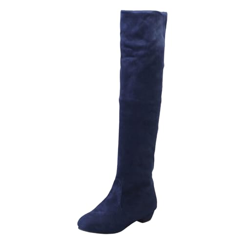 Boots Damen Kniehohe Stiefel Overknee Stiefel für Damen mit dickem Absatz, einfache Sockenstiefel mit Dicker Sohle, Lange Damenschuhe Gefütterte Gummistiefel (Blue, 37) von VBEDKDEB