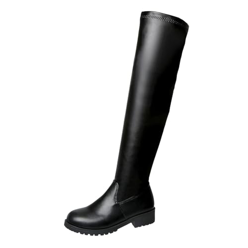 Boots Damen Kniehohe Stiefel Overknee Stiefel für Damen mit dickem Absatz, einfache mit Dicker Sohle, Lange Damenschuhe, süße und Coole hohe Gothic Schuhe (38) von VBEDKDEB