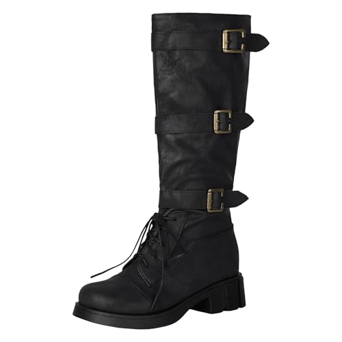Boots Damen Kniehohe Stiefel Runde Zehen Lange Stiefel Für Frauen Retro Mode Mode Oberbekleidung Kniehohe Damen Schuhe Wasserdicht (43) von VBEDKDEB